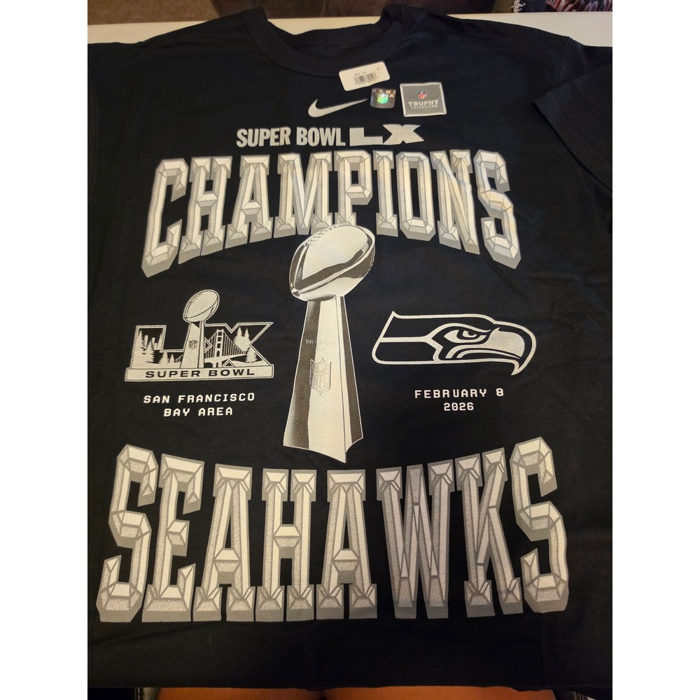 Nike NFL Super Bowl LX Champions Seattle Seahawks Black T-Shirt Mens Medium New